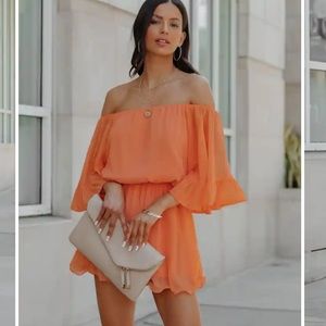 Vici Orange Off The Shoulder Romper NWT